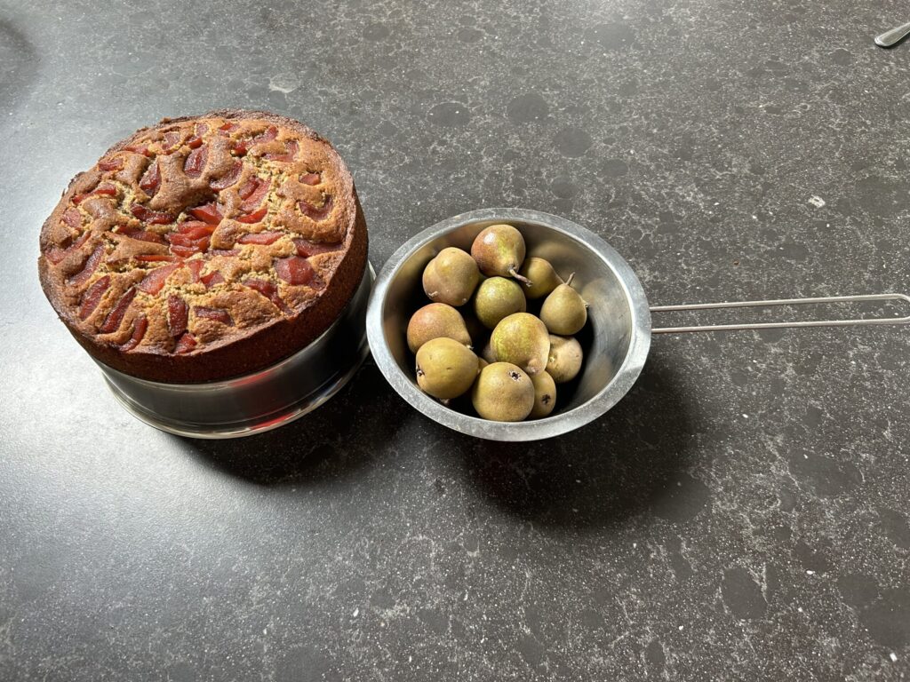 Stoofperenamandelcake